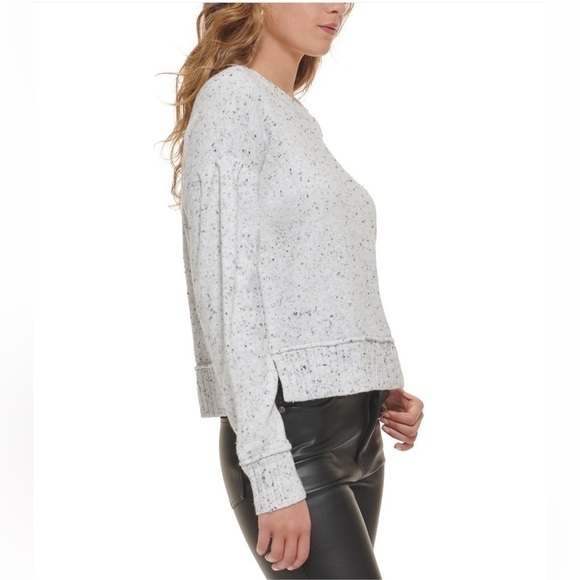 DKNY Crew Neck Long Puffed Volume Sleeve Pleated Dropped Shoulder Sweater Sz. L - Picture 3 of 8